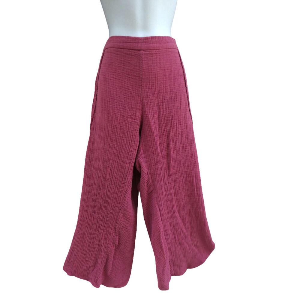 Drew Textured Cotton Gauze Wide Leg Dusty Mauve Pink Pull On Tulip Beachy M